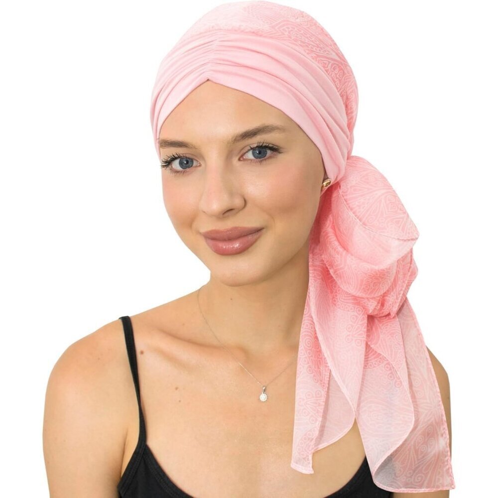 Women’s  Pink Mandala Scarf Skull Cap Chemo Headwear Hair Loss Turban